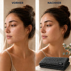Gesichtshaut vor und nach der Anwendung des Kōji Peeling-Tuchs