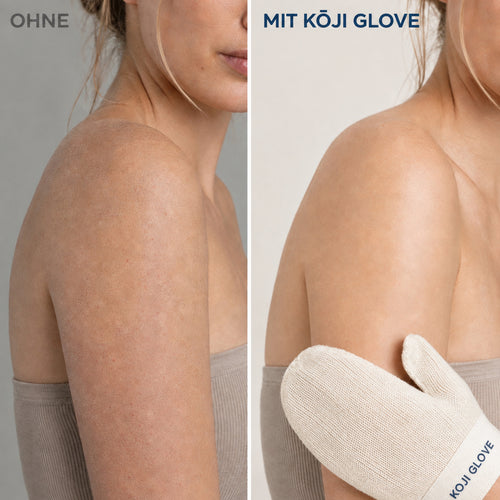 Schulter vor und nach der Anwendung des Kōji Glove