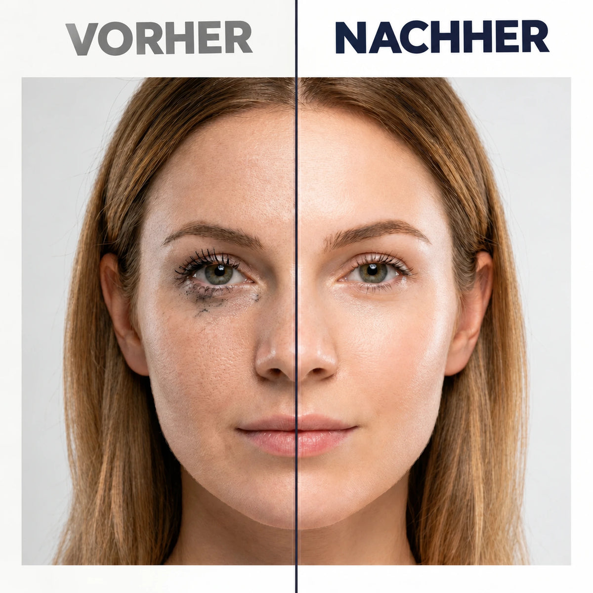 Gesichtshaut vor und nach der Anwendung des Kōji Glovi