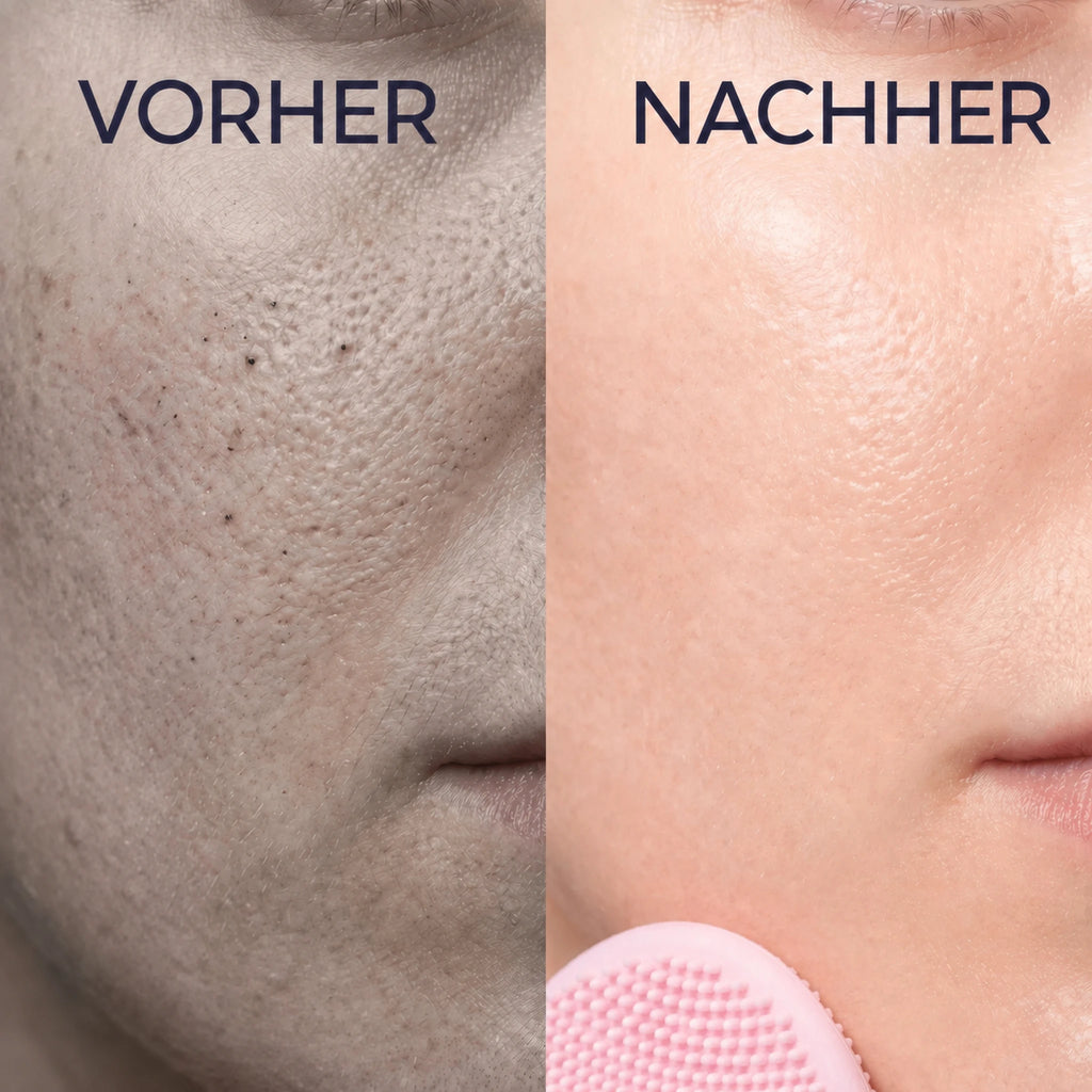 Hautdetail vor und nach der Anwendung des Kōji Glovi